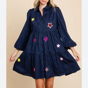 Jodifl Large L sequin stars shirt dress navy nwt